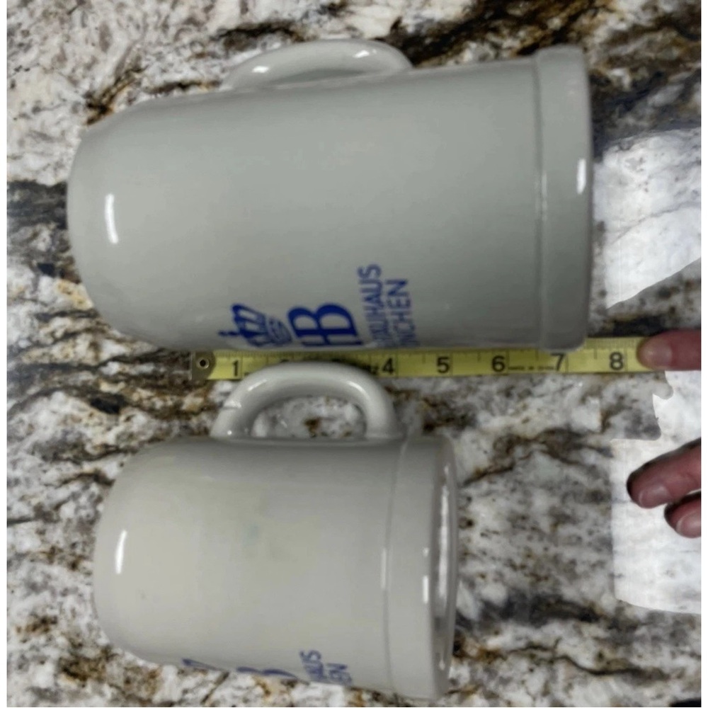 Set of 2 Gerz Stoneware 1L & 0.5L Gray and Blue Lettering Beer Steins - Picture 5 of 11